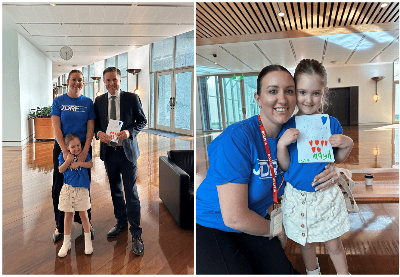 JDRF advocate, Maya, presenting Minister for Health, Mark Butler, with a hand-written letter. 