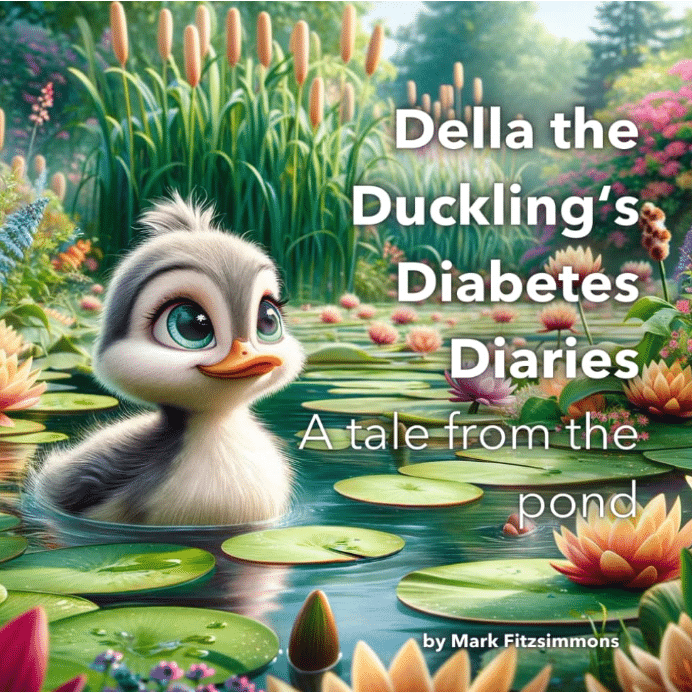 Della the Duckling's Diabetes Diaries book cover, featuring a cute illustration of a duck on a pond with lily pads